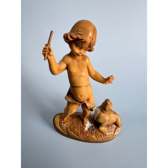Vintage Fontanini Boy Throwing Stick Figurine With Brown Seal Depose Italy Spide - Picture 3 of 8